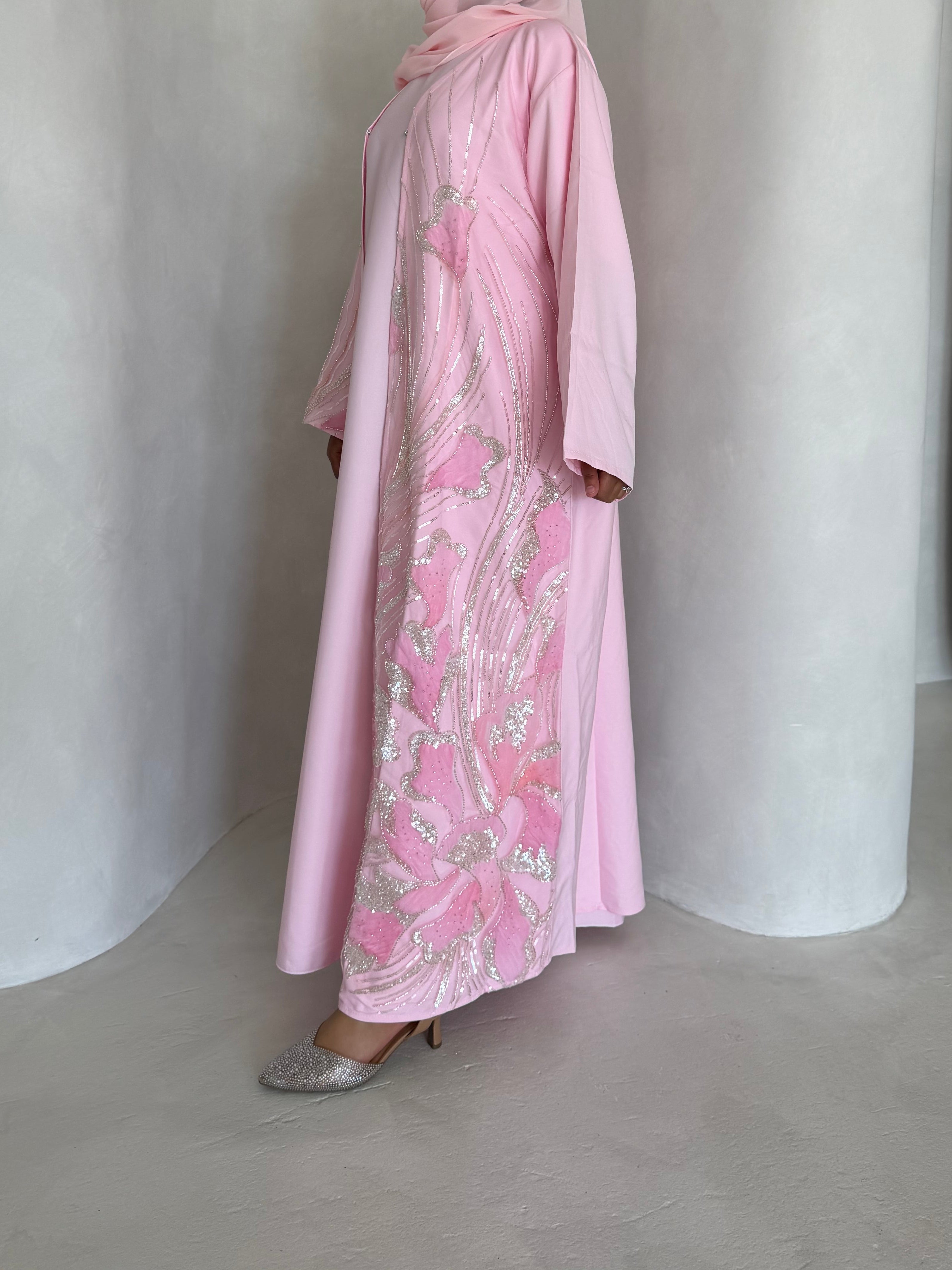 Blush Rosette Open Abaya