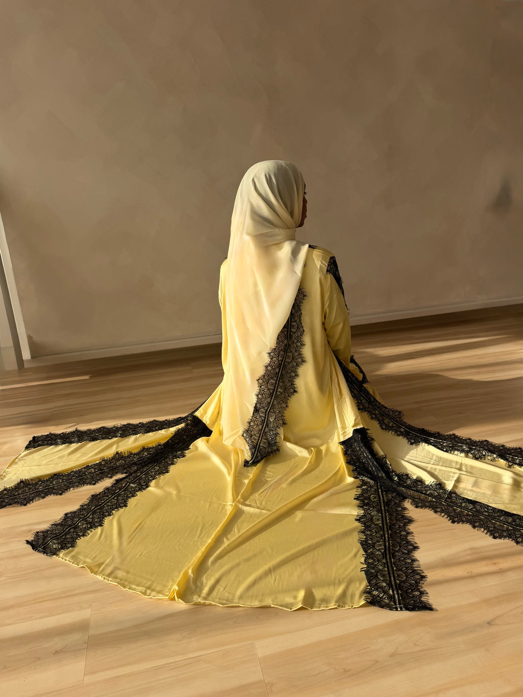 Silky lace addition - open abaya
