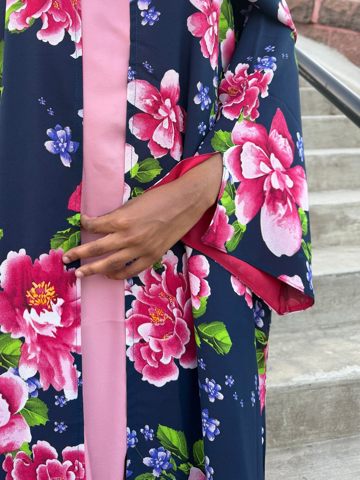 Navy pink open abaya