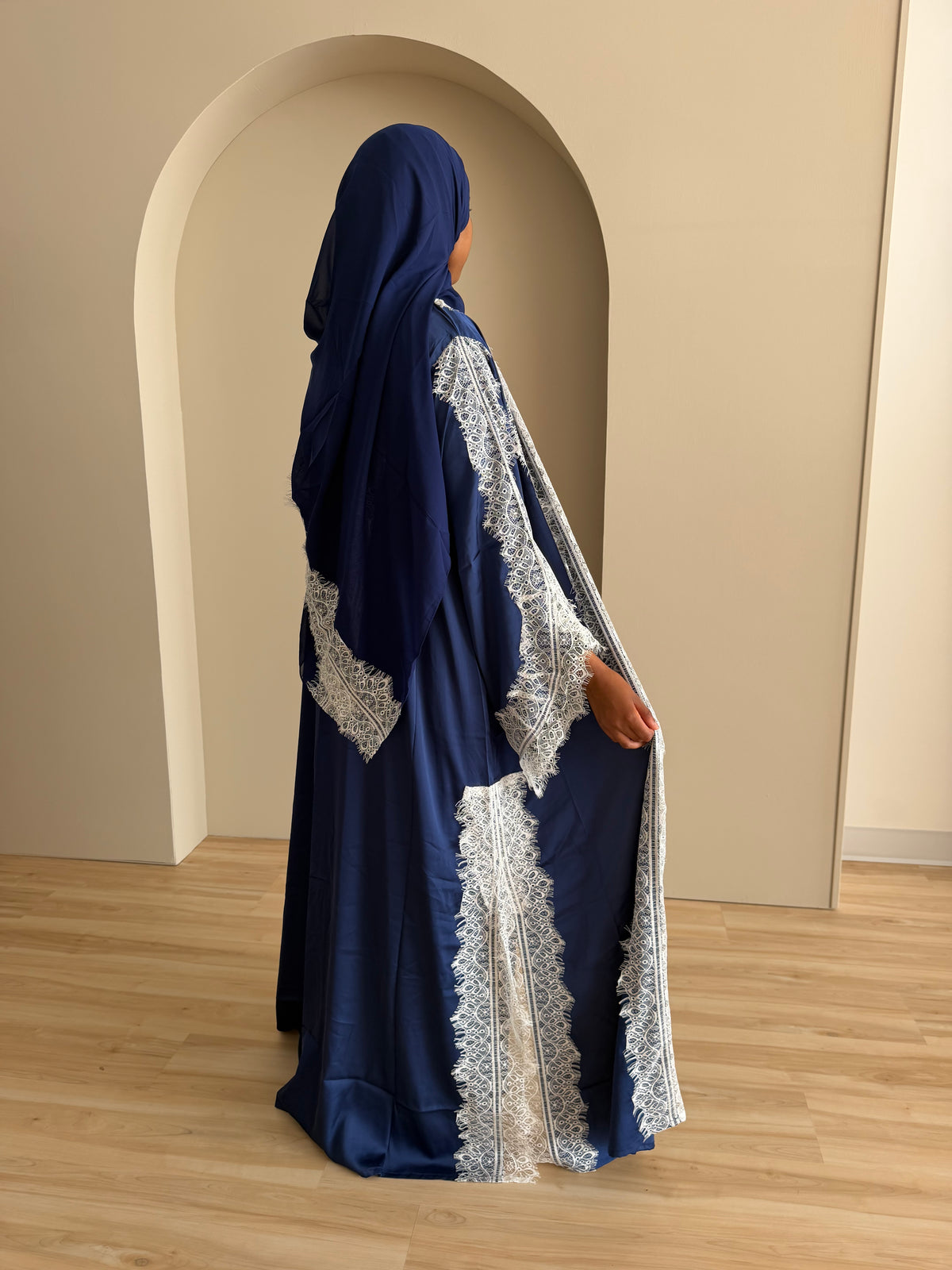 Silky lace addition - open abaya