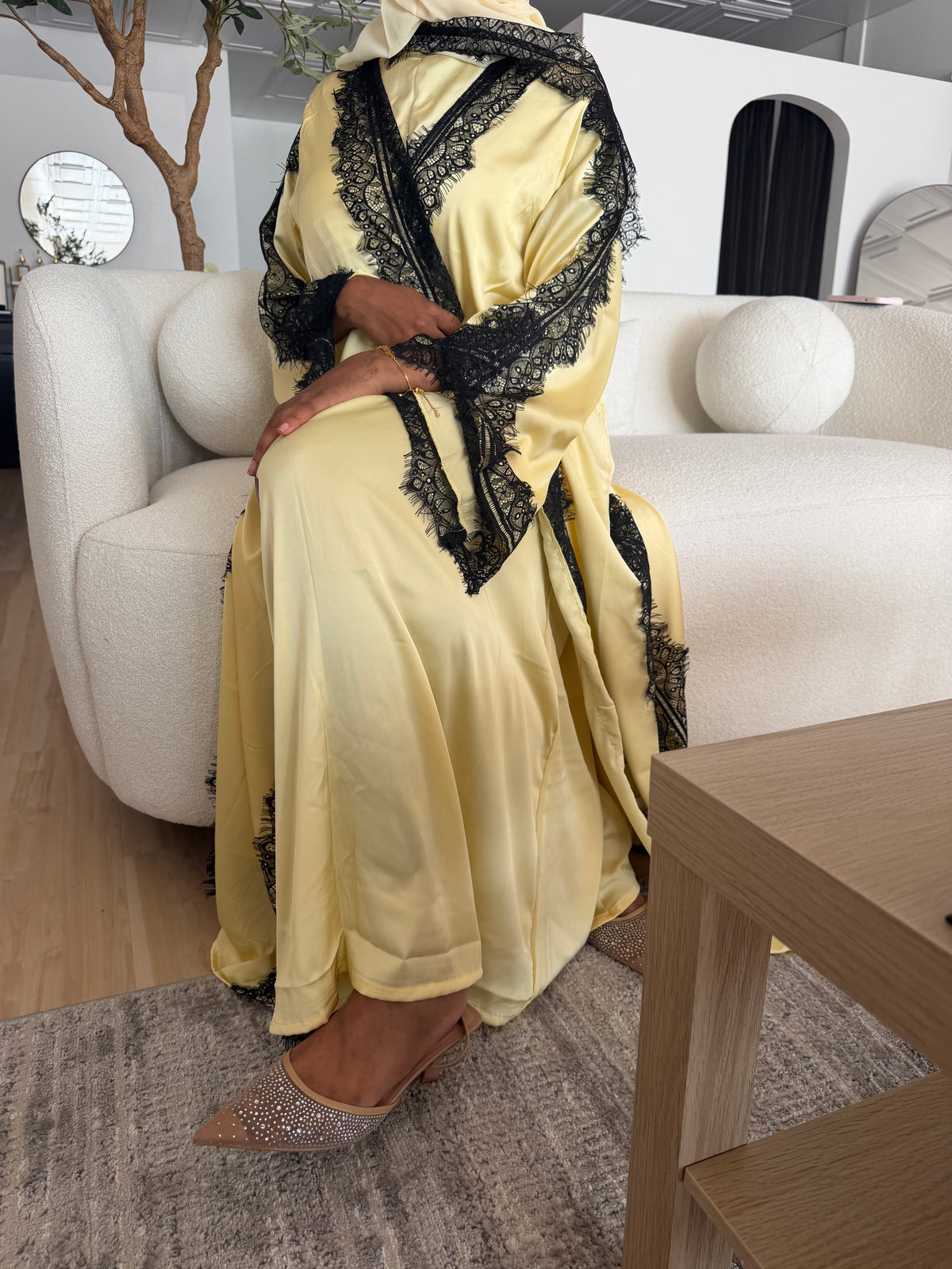 Silky lace addition - open abaya