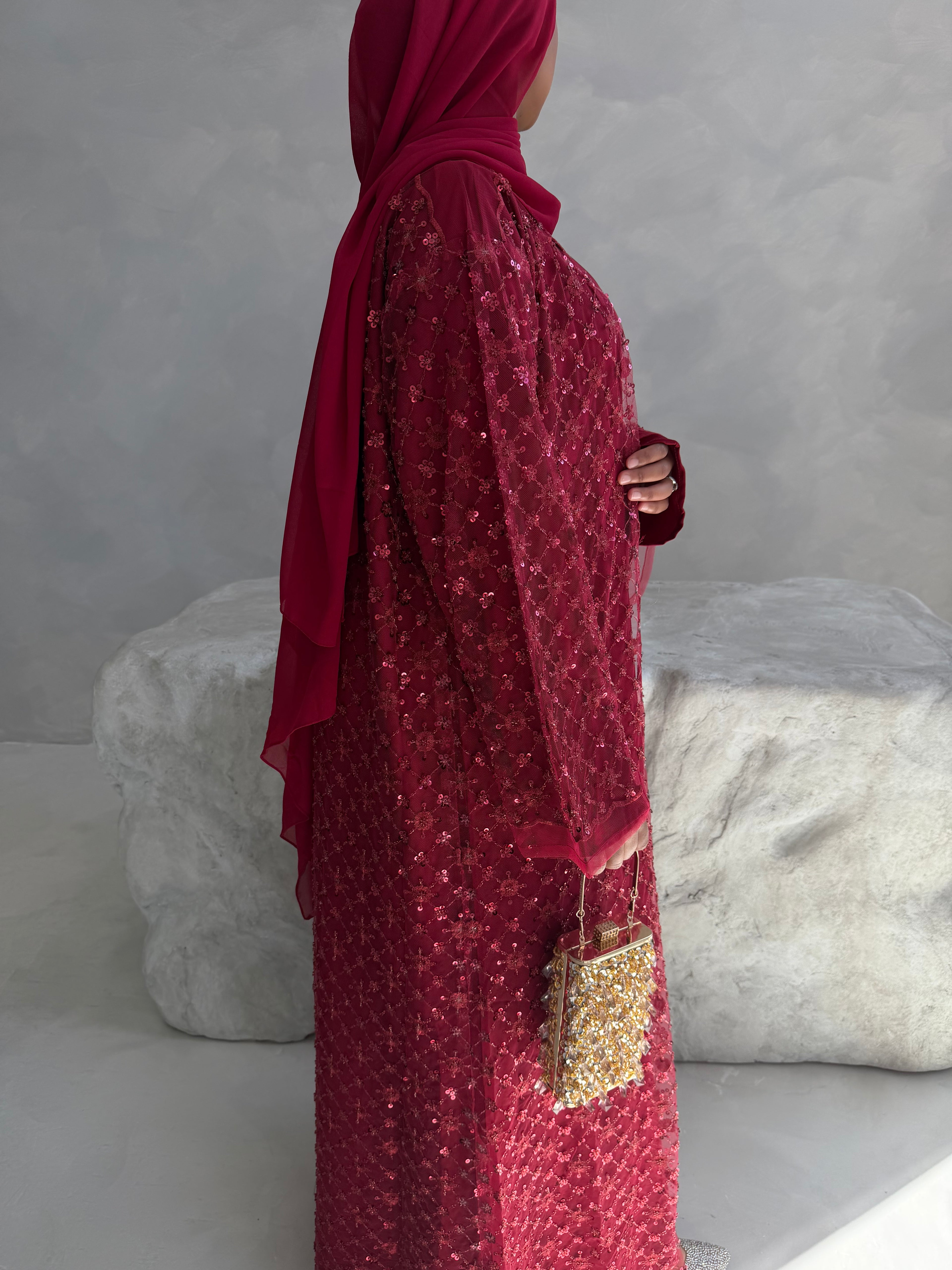 Ruby Red Open Abaya