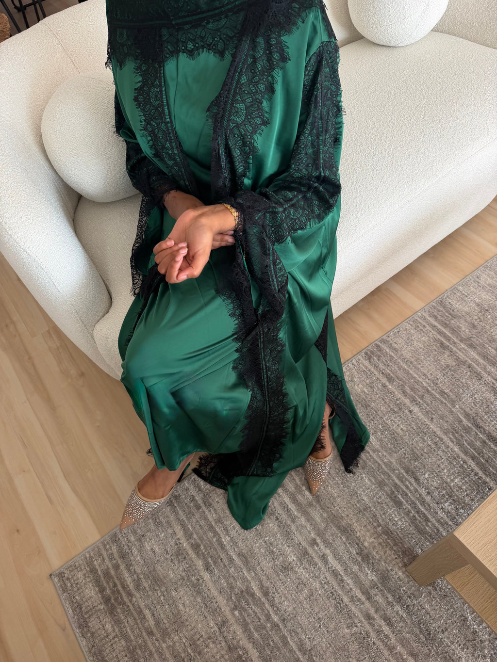 Silky lace addition - open abaya