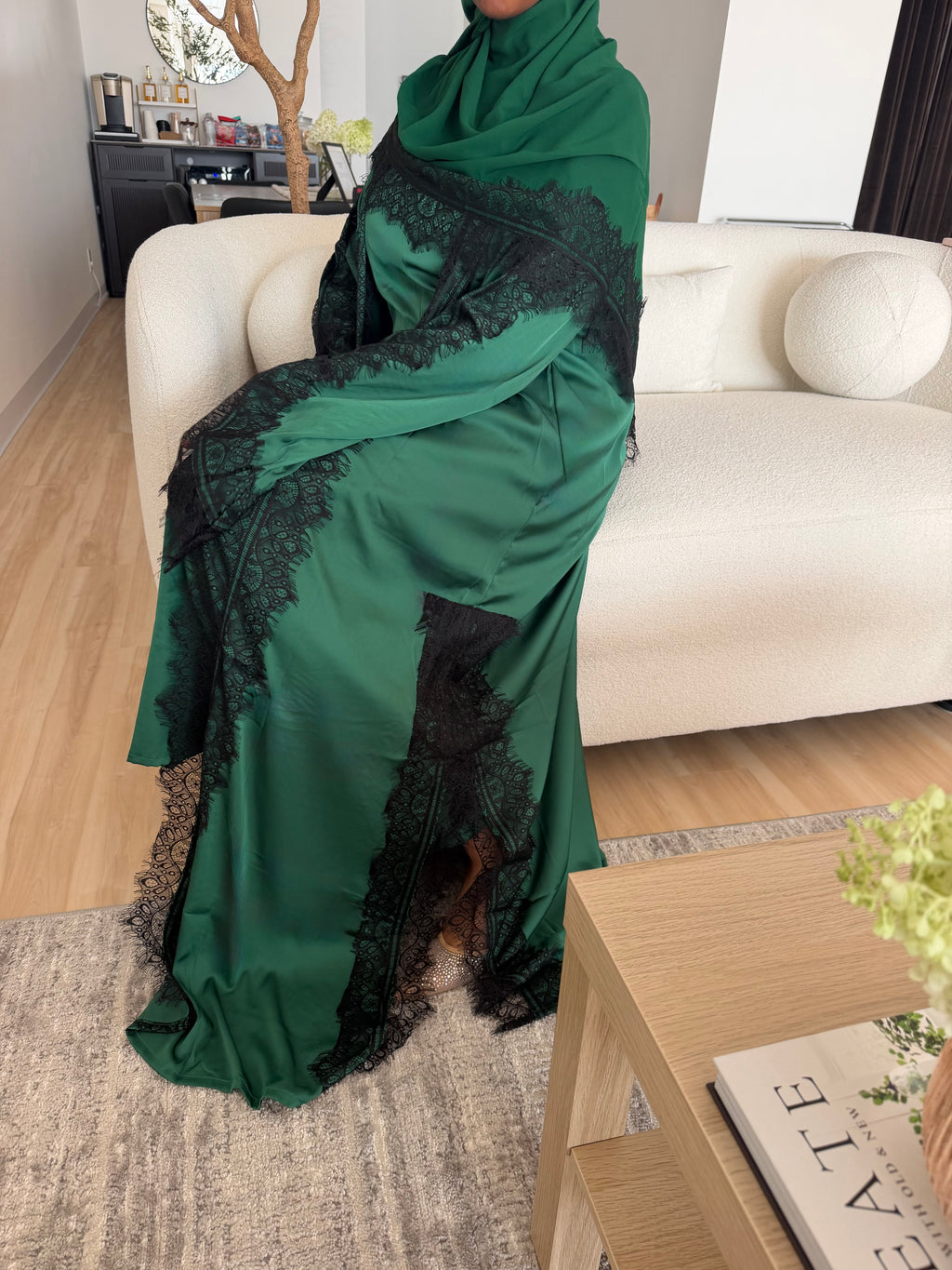Silky lace addition - open abaya