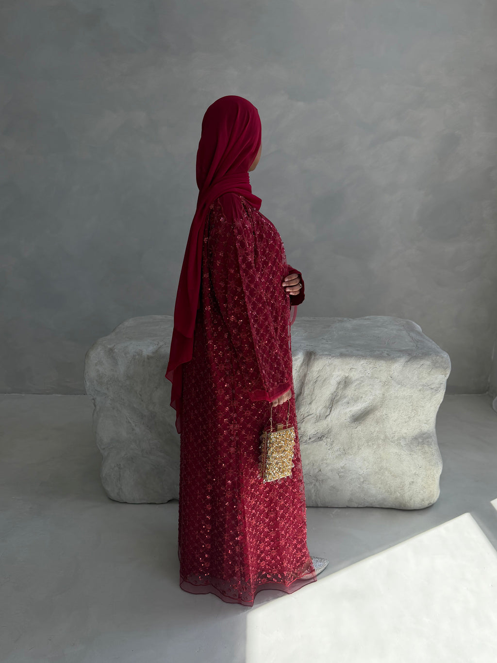 Ruby Red Open Abaya