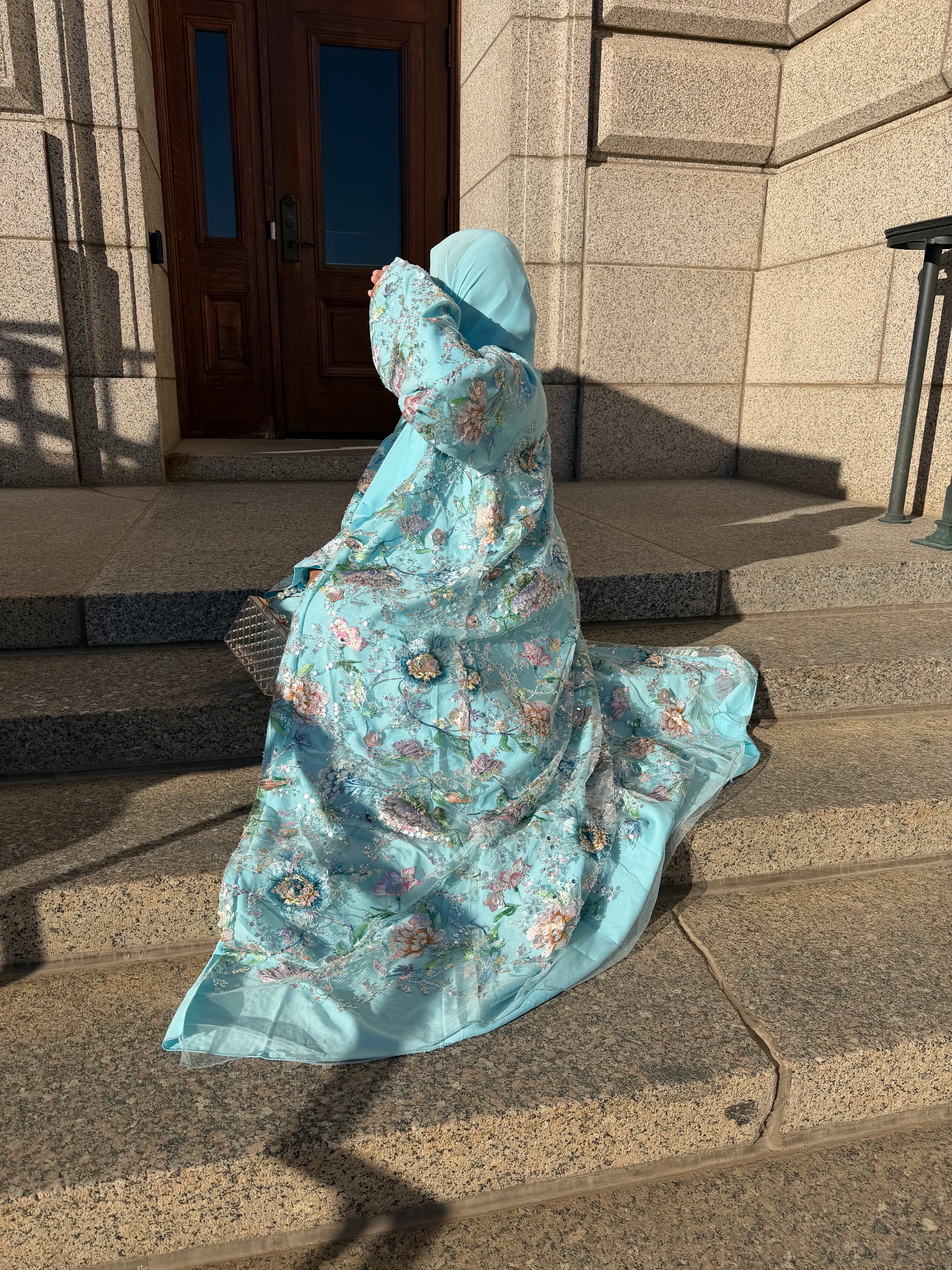 Sky Blue Sorée Open Abaya