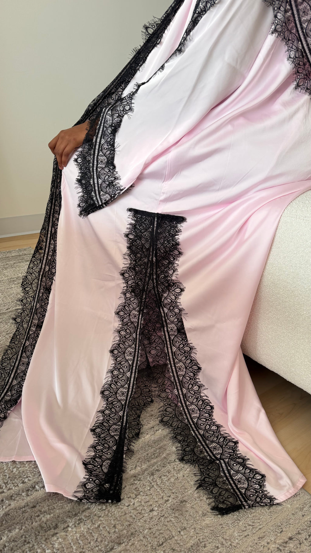Silky lace addition - open abaya