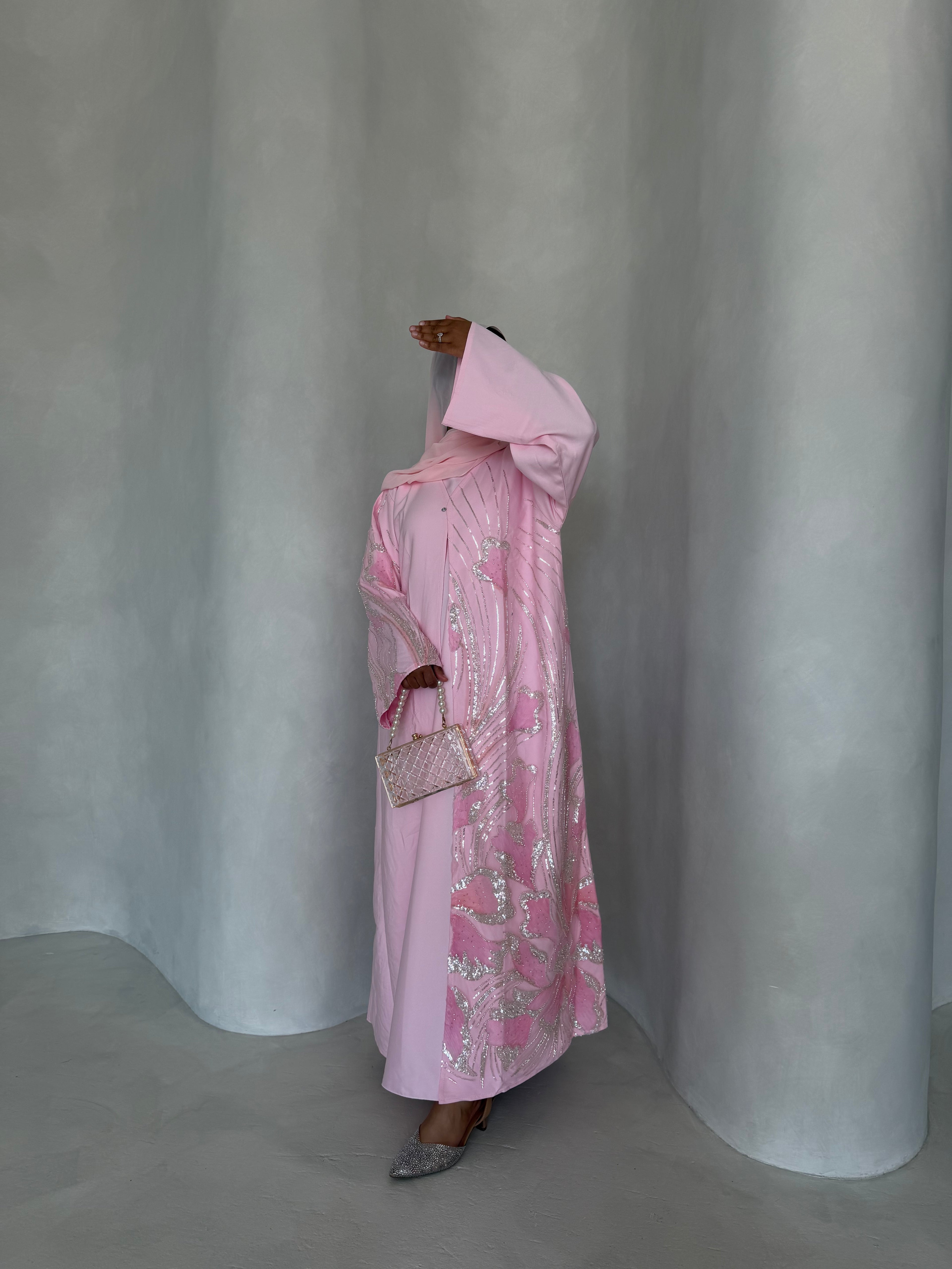 Blush Rosette Open Abaya