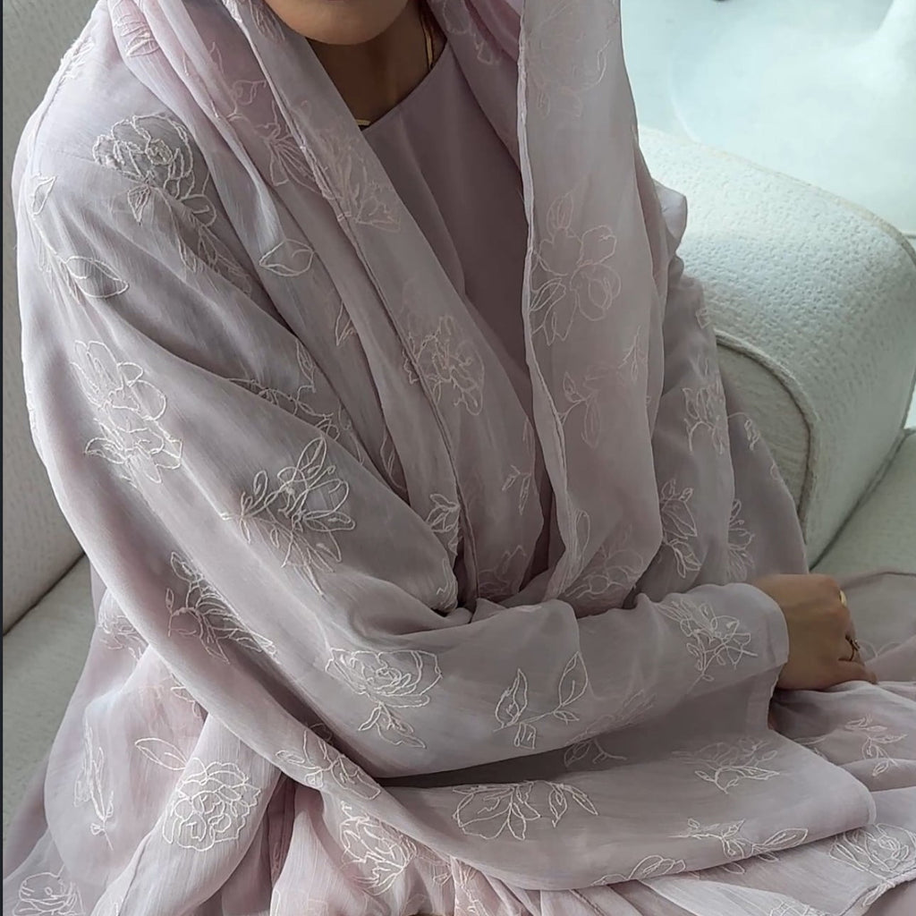Pale pink threaded abaya