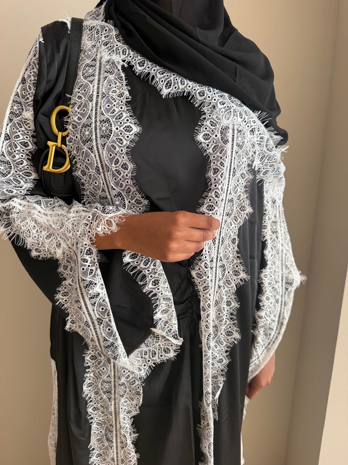Silky lace addition - open abaya