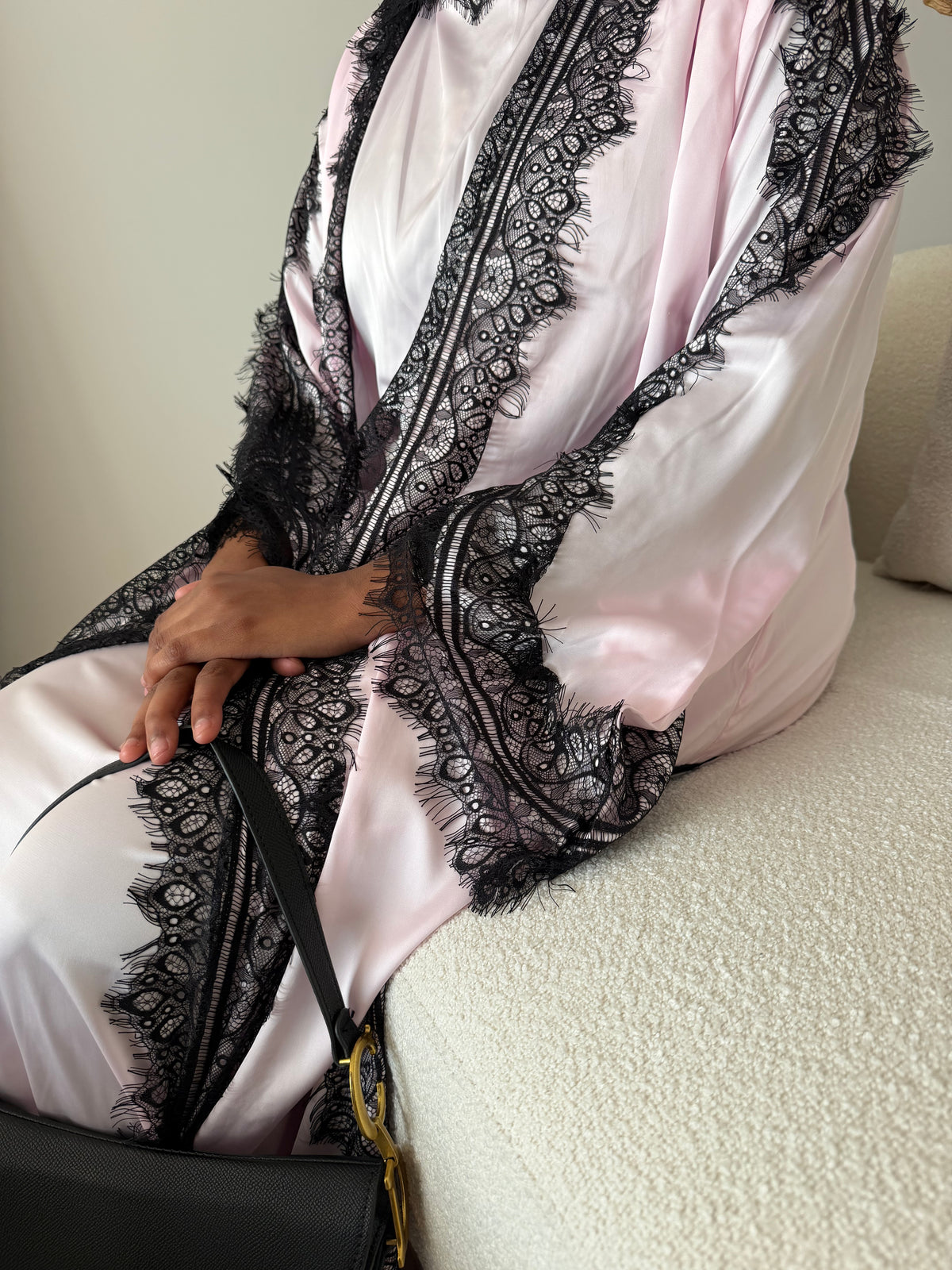 Silky lace addition - open abaya