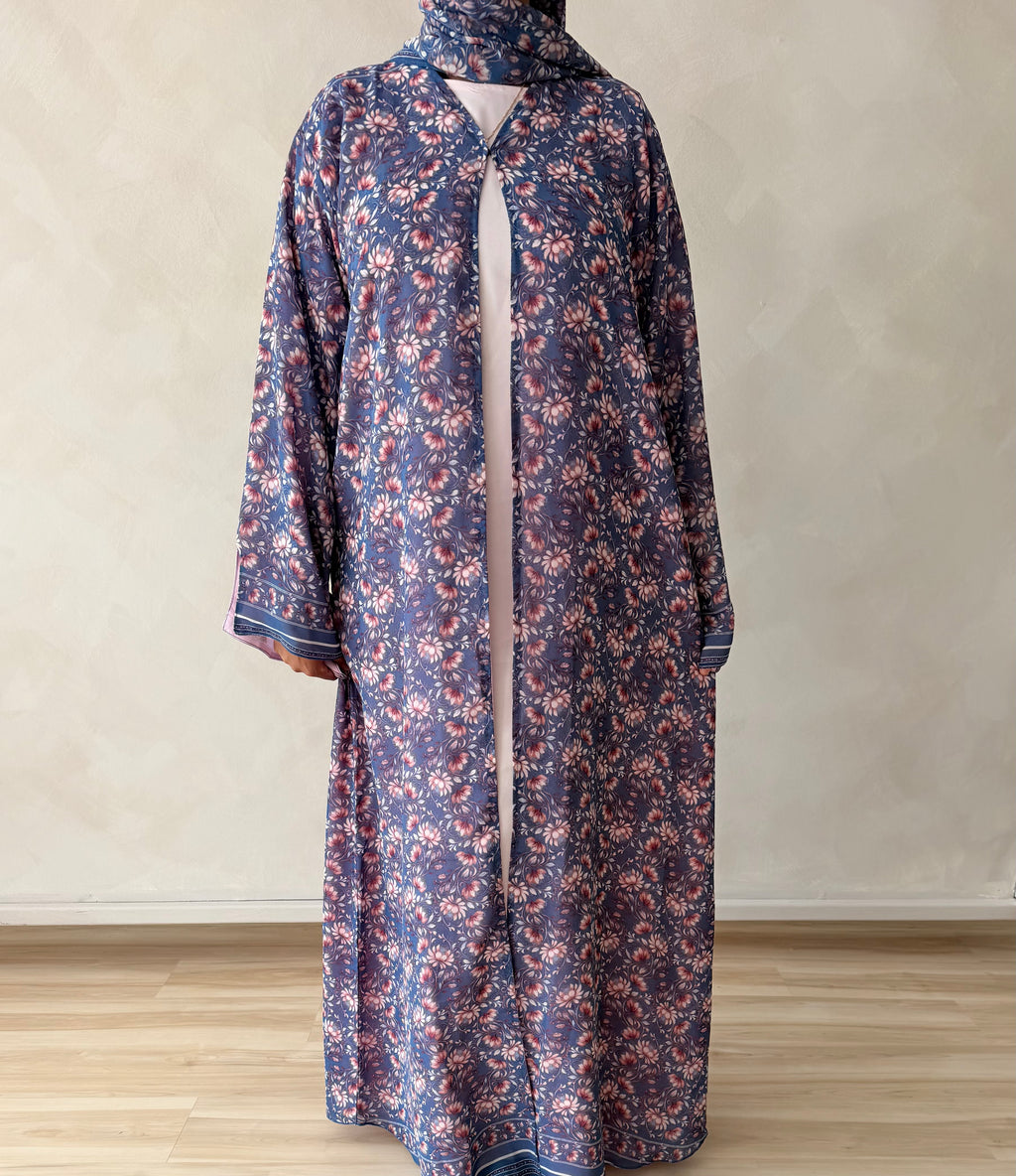 Blue silhouette open Abaya￼