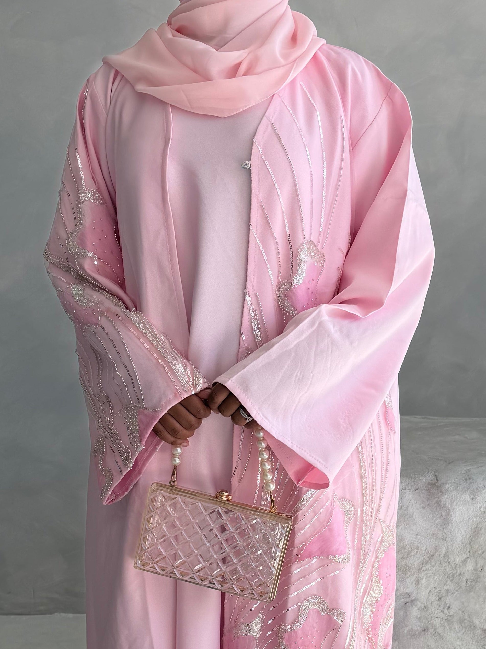 Blush Rosette Open Abaya
