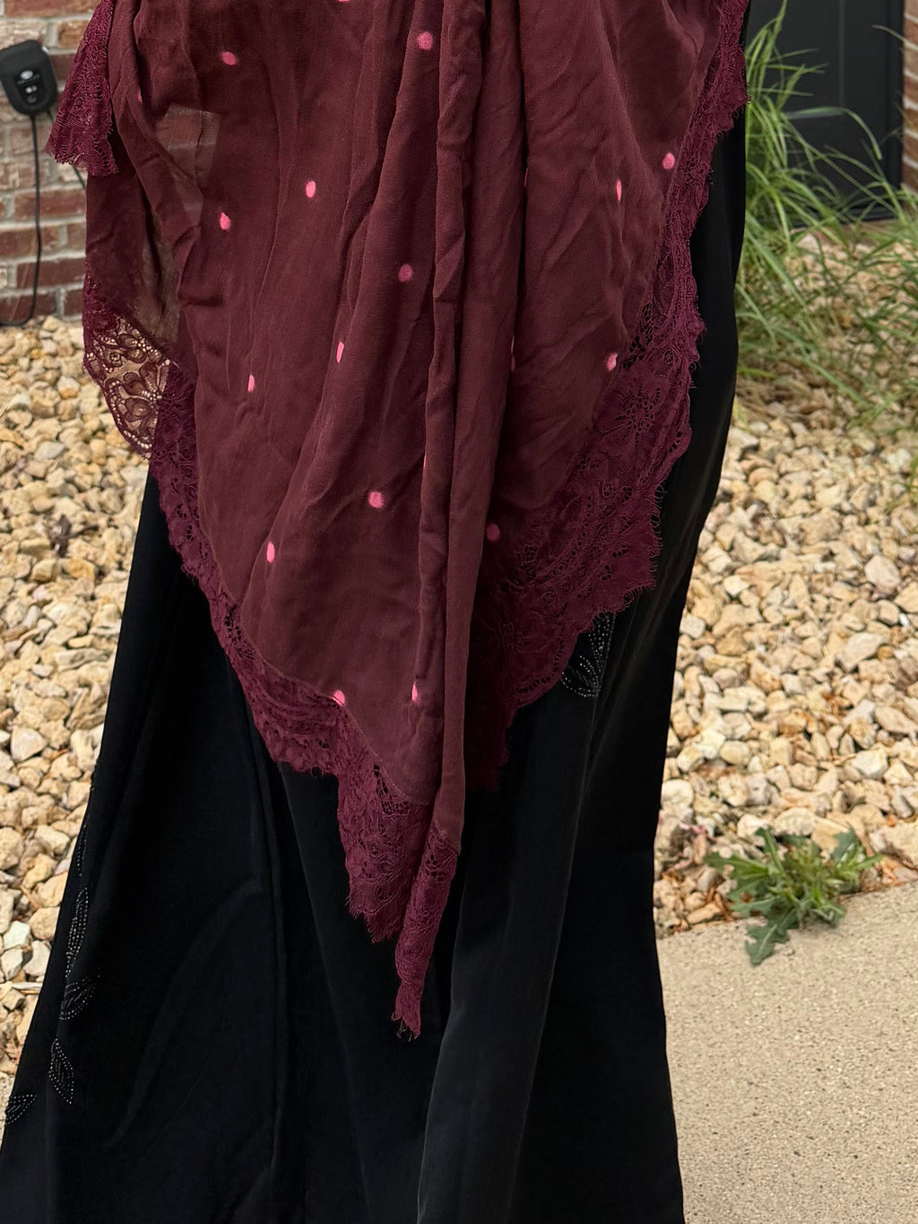 Maroon polkadot lace