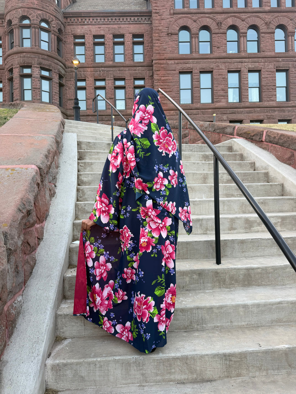 Navy pink open abaya