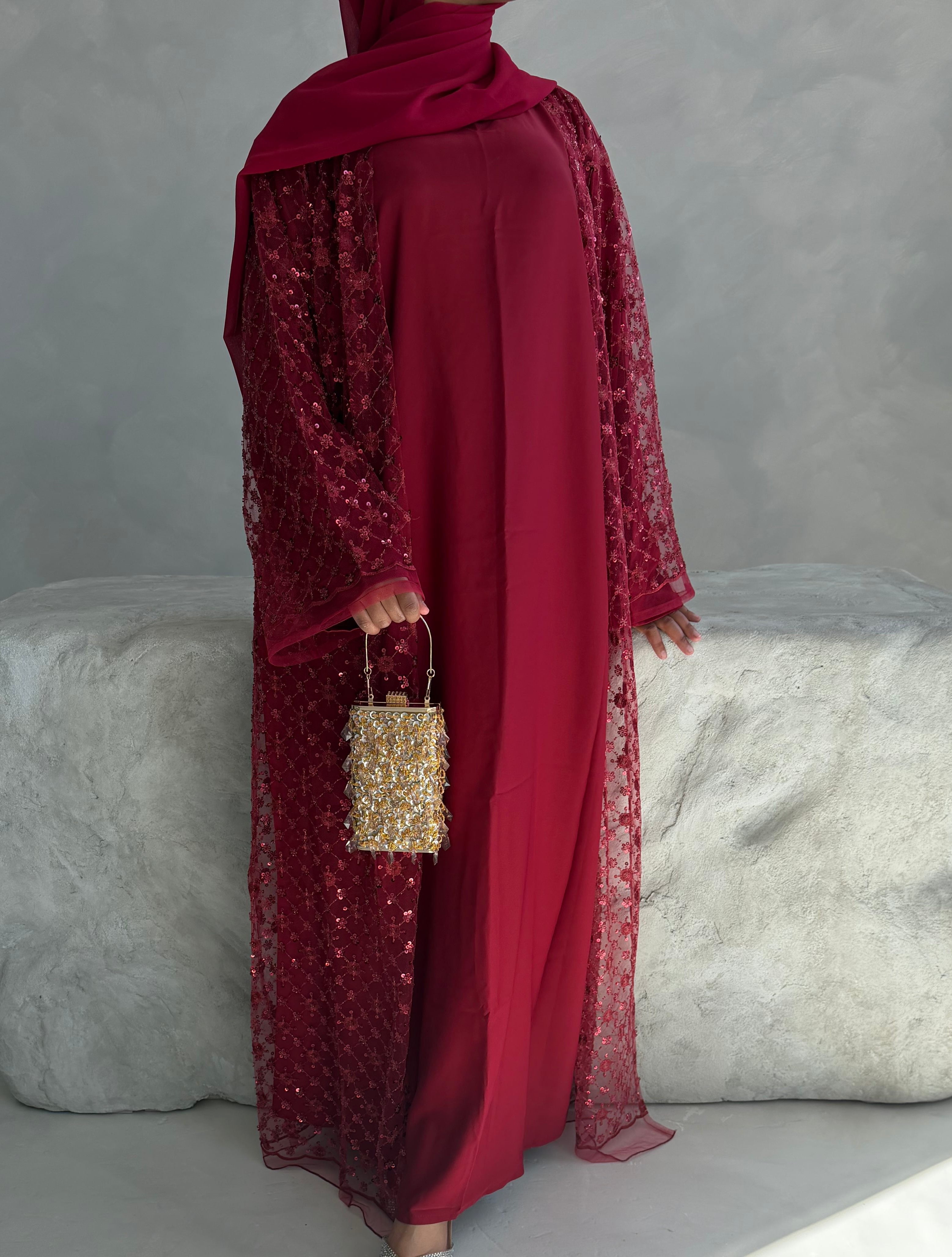 Ruby Red Open Abaya