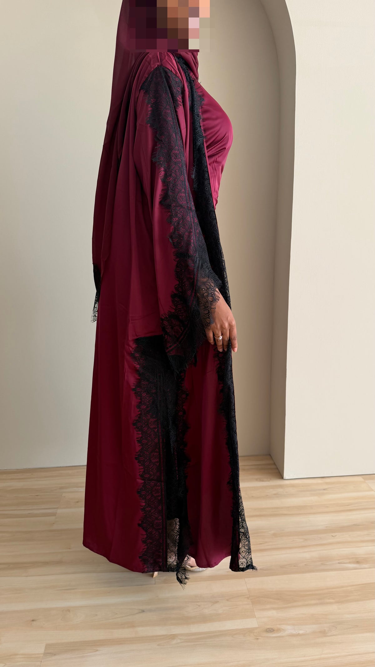 Silky lace addition - open abaya
