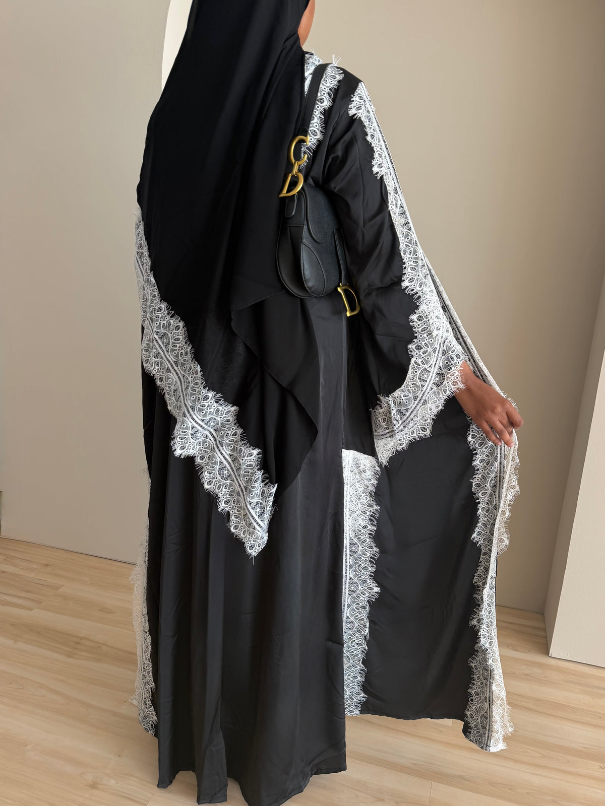 Silky lace addition - open abaya