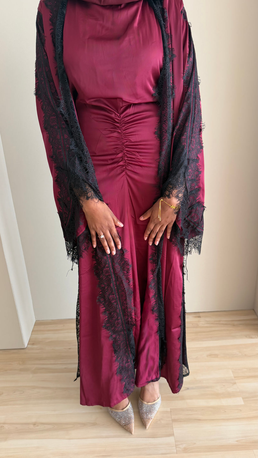 Silky lace addition - open abaya