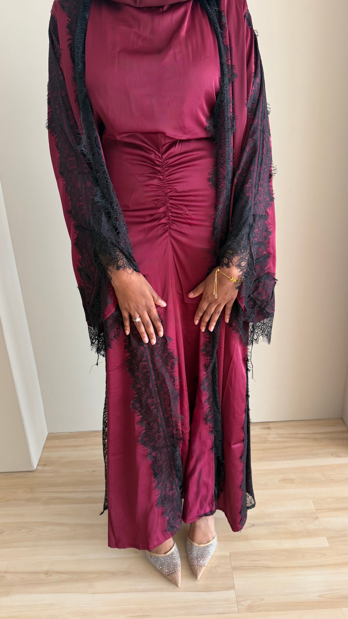 Silky lace addition - open abaya