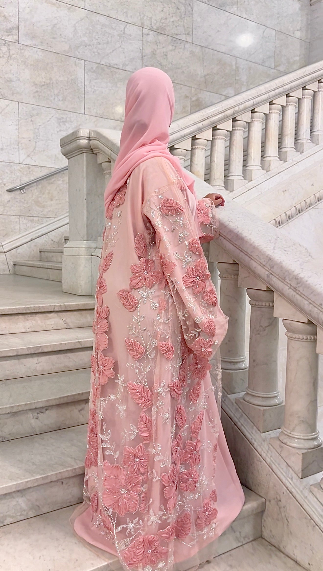 Pink Dahlia Open Abaya