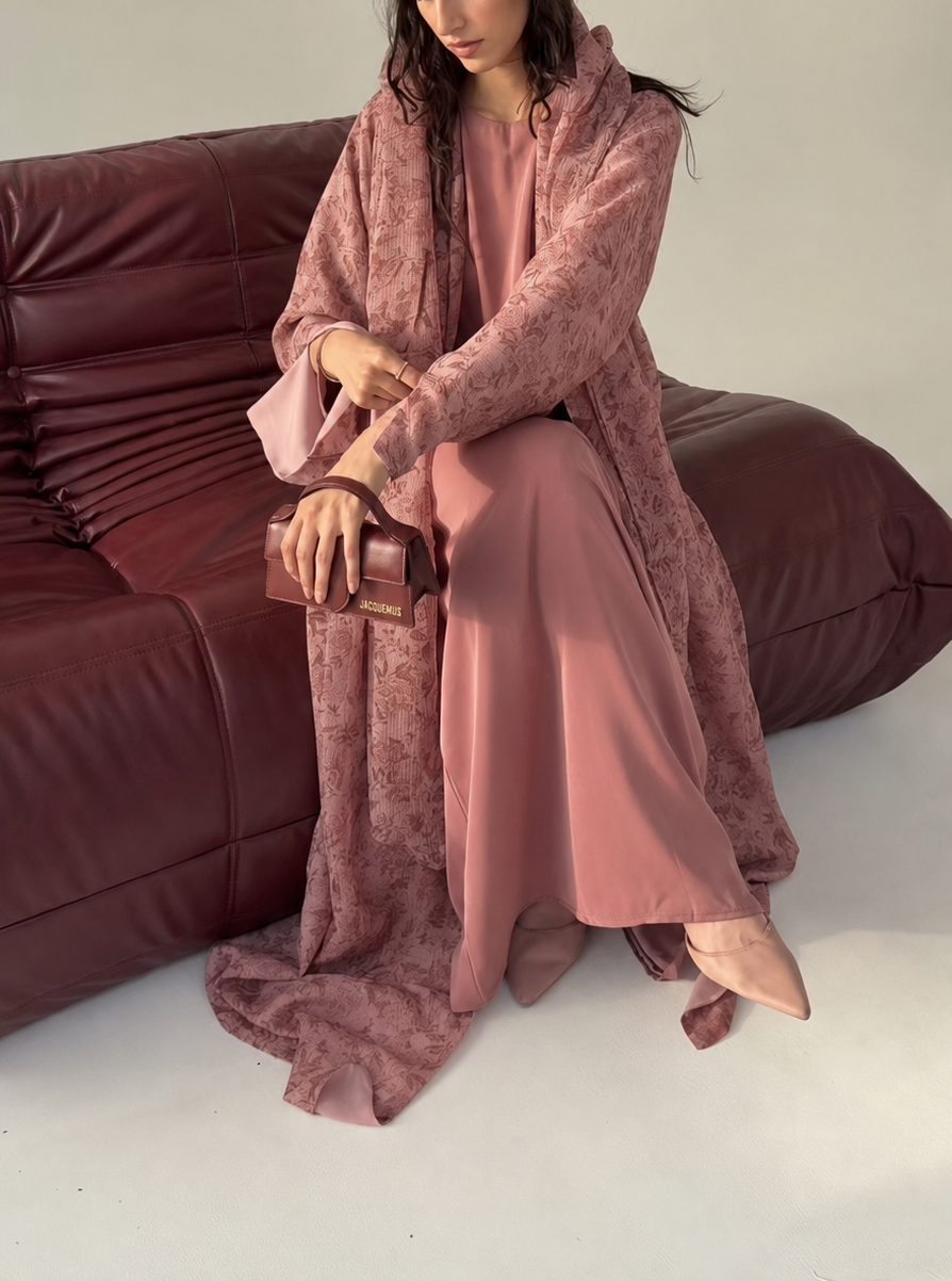 Sandy pink open abaya